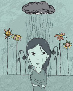 Illustration d'une femme sous la pluie
