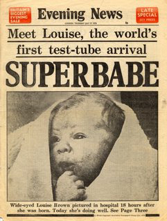 Page de journal du premier bébé éprouvette, Louise Brown.