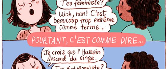 Illustration de deux dames qui discutent du féminisme.